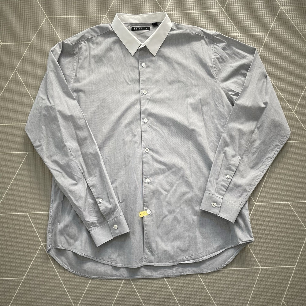 Theory Button Down Mens XL‎ Cotton White with Black Checks